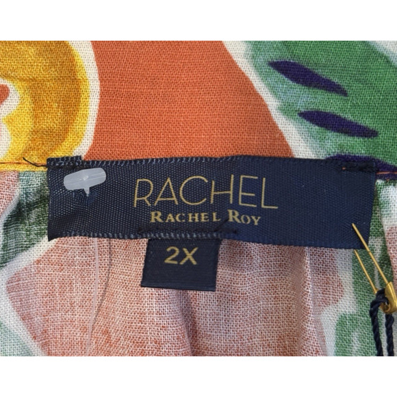 Rachel Rachel Roy Linen Floral Top 2X Tropical Flutter Sleeve V-neck NWT - Picture 6 of 6